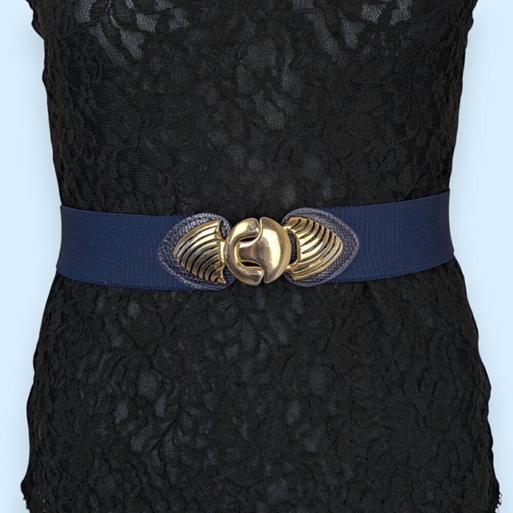 Vintage Blue & Gold Elastic Accent Belt